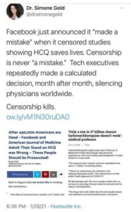 HCQ Censorship Admitted Wrong