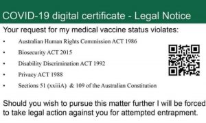 COVID-19 Digital Certificate Legal Notice