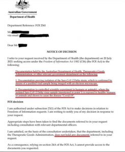 FOI Request Aust Dept Health - No COVID