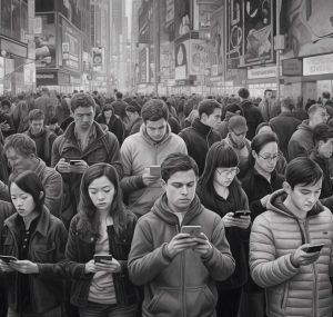Crowd Staring At Phones