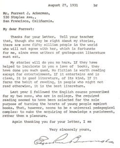 Edgar Rice Burroughs Letter
