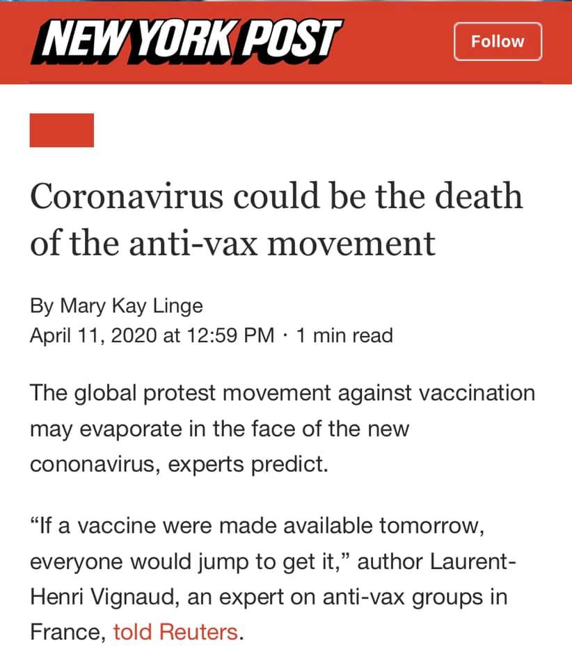 Coronavirus could be the death of the anti-vax movement