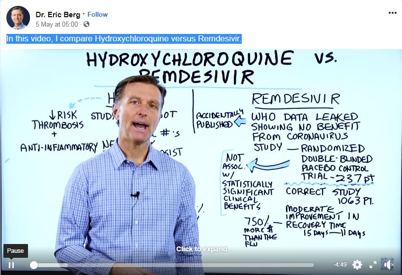 Dr Berg Compares Hydroxychloroquine versus Remdesivir