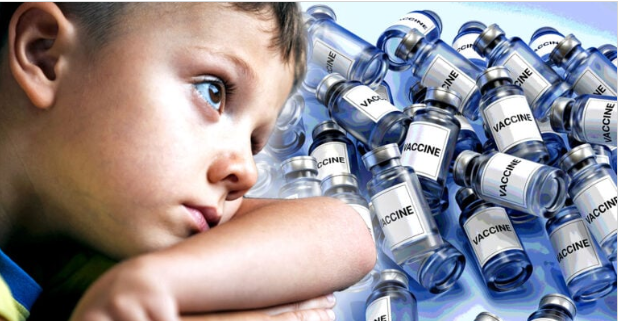 Vacant Staring Child and Vaccine Vials