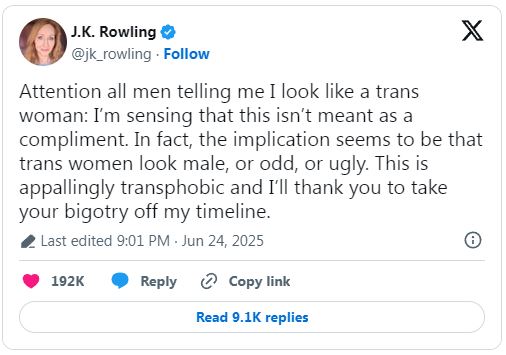 JK Rowling Trans Tweet