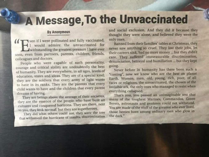A Message To The Unvaccinated