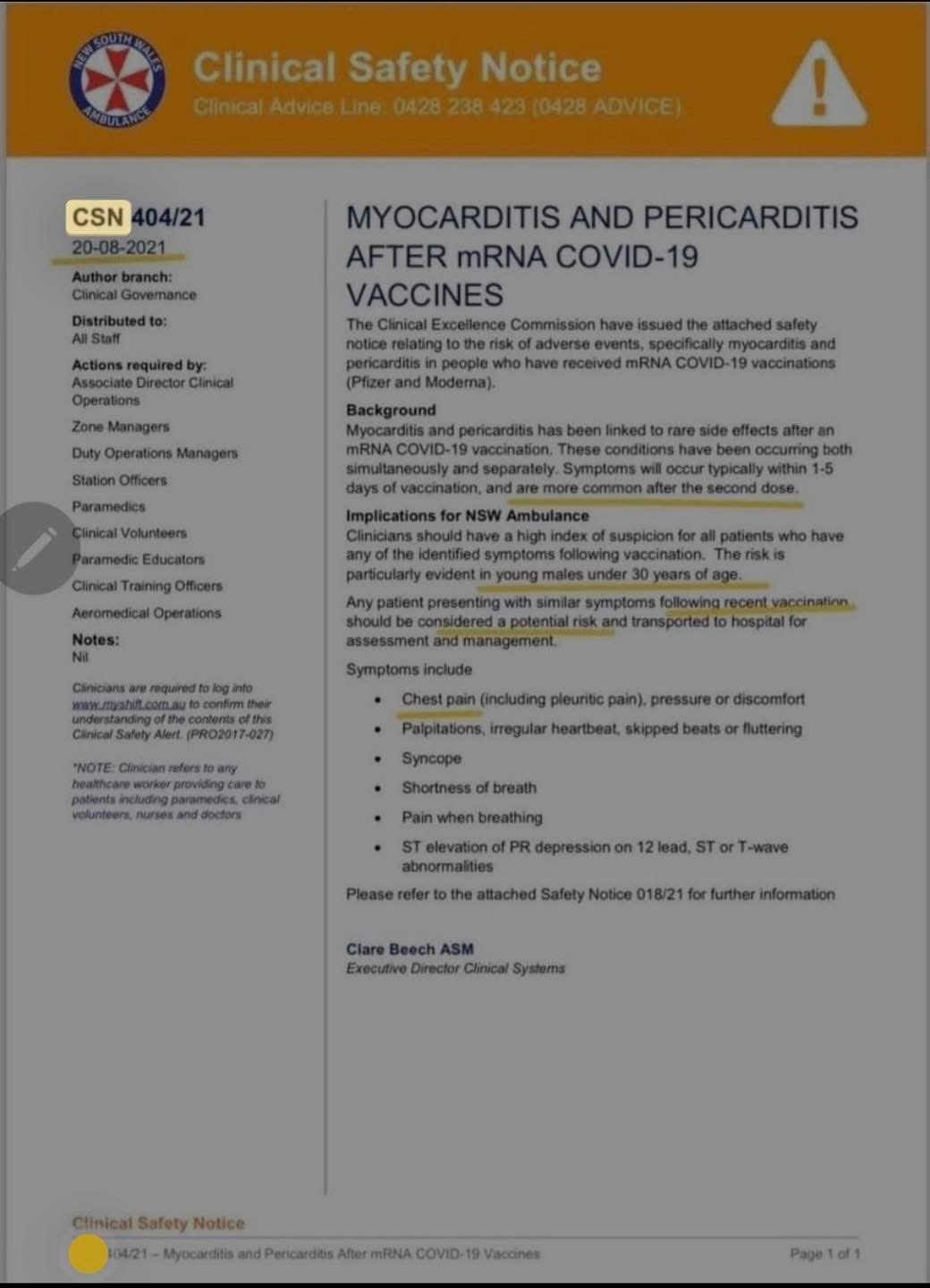 Covid Clinical Safety Notice